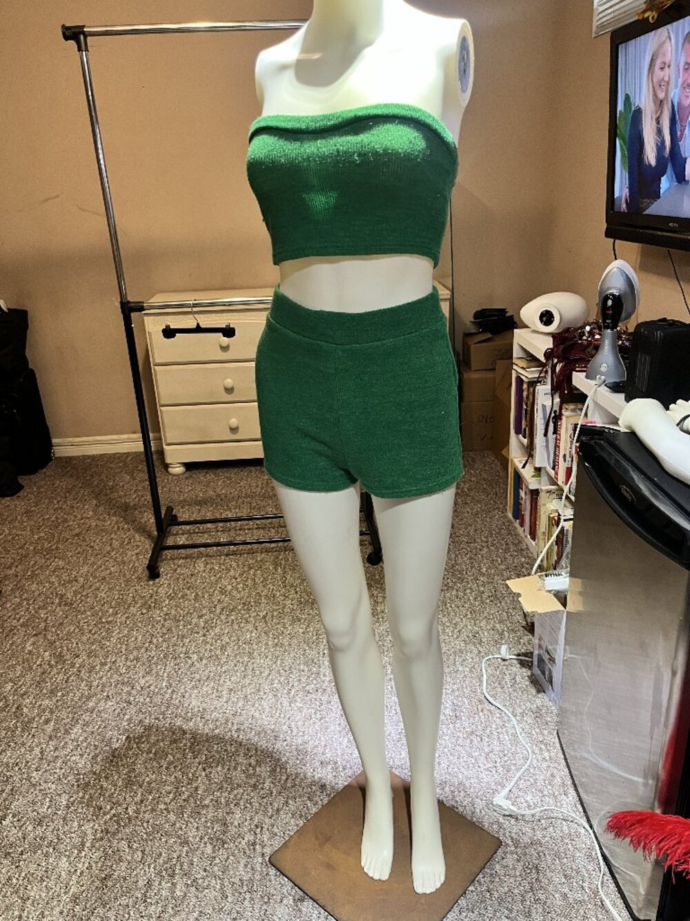2 Piece Outfit Ribbed Crop Bandeau Tube Top and Biker Track Shorts Sets